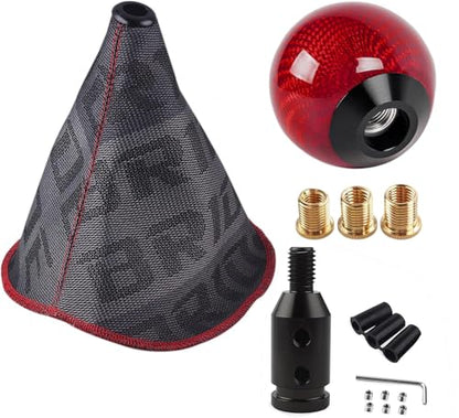 MUGE Racing Fabric Shift Boot with Round Ball Carbon Fiber Shift Knob,Universal Shift Boot Cover with Weighted Shift Knob (Style 4)