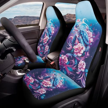 2 Piece Front Car Seat Cover, Sea Turtle Flower Printed Car Seat Covers for Front Seats Waterproof, Airbag Compatible, Universal Fit for SUV - color: Blue and Pink - Sea Turtle Flower