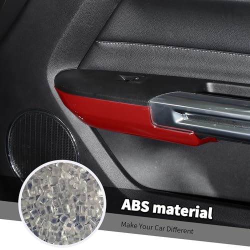Jimen Fit for Ford Mustang 2015-2024, 2PCS Inner Door Armrest Panel Cover Trim (Red) - color: Red