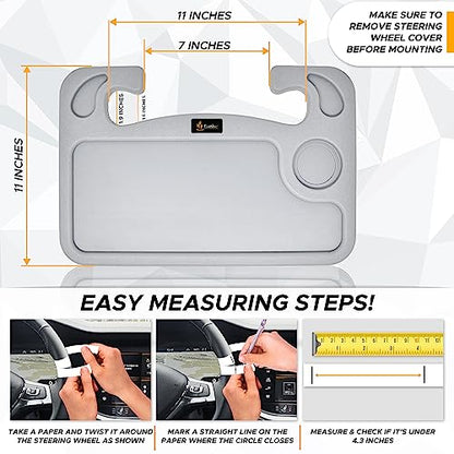 EcoNour 2 in 1 Car Steering Wheel Tray (Grey) | Multipurpose Car Steering Wheel Desk for Laptop and Food | Car Tray for Eating | Steering Wheel Accessories - size: Medium-Grey