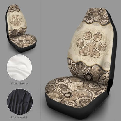 Howilath Brown Boho Mandala Dog Paw Print Seat Covers for Women Men Car Seat Covers, 2pcs Car Accessories High Back Front Seat Covers - color: Brown Boho Mandala Dog Paw