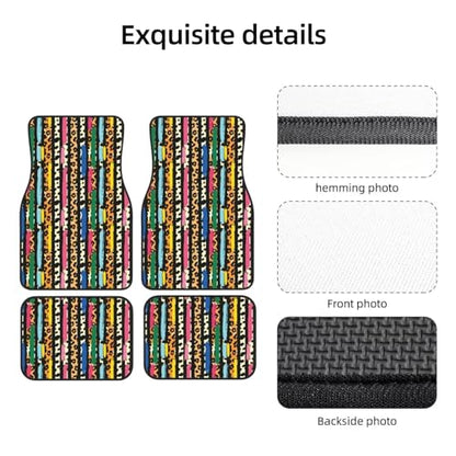 Colorful Stripe Car Floor Mats Leopard Cheetah Animal Universal SUV Truck Van Sedans Front Rear Floor Foot Mats 4-Piece Full Set with Non-Slip Rubber Backing Car Carpets - color: Leopard Stripe