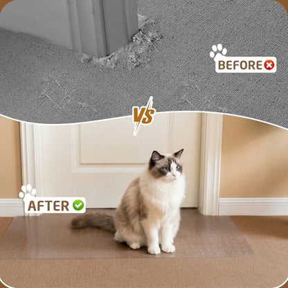 Carpet Protector for Cats & Dogs, 3.6 Ft Clear PVC Doorway Mat, Heavy Duty Anti Scratch Threshold Protector, Non-Slip Pet Damage Guard