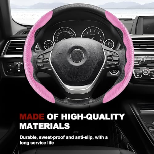 Universal Fit Carbon Fiber Steering Wheel Cover, Segmented Steering Wheel Protector, Carbon Fiber Anti-Skid Steering Wheel Cover Car Interior Accessories (2 Pcs Pink) - color: pink