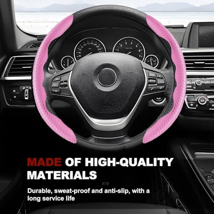 Universal Fit Carbon Fiber Steering Wheel Cover, Segmented Steering Wheel Protector, Carbon Fiber Anti-Skid Steering Wheel Cover Car Interior Accessories (2 Pcs Pink) - color: pink