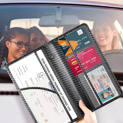 CoBak Car Registration and Insurance Holder - Vehicle Glove Box Car Organizer,Auto Truck Comparment Accessories Case with Magnetic Closure for Driver License,Cards - color: L-Fiber Black