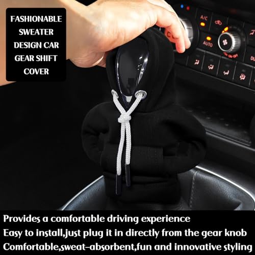 vvag Gear Shift Hoodie, Hoodie Car Gear Shift Cover, Car Shift Knob Hoodie, Automotive Interior Accessories, Universal Fit Knob Cover Gift (Black) - color: Black