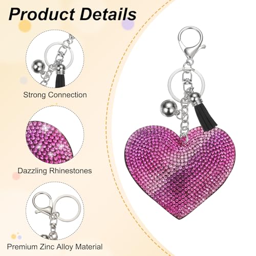 PATIKIL Rhinestone Keychains for Women, Cute Bling Heart Shape Purse Charm for Bag Handbags Car Keys - color: Gold-pink Colors