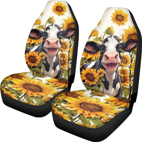 INSTANTARTS Cow Sunflower Universal Car Seat Cover Male Female Auto Accessories Elastic Bucket Car Cushion Protector for Trucks Vans SUV - color: Cow Sunflower1