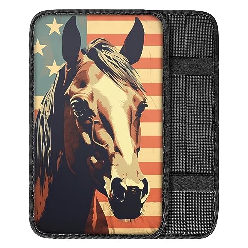 Car Center Console Pad, Universal Waterproof Car Armrest Seat Box Cover, Car Interior Accessories for Most Vehicle SUV Truck Vintage American Flag Horse Car Armrest Pad - color: vintage american flag horse