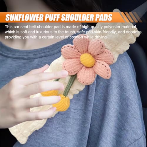 2PCS Cute Flower Car Seat Belt Cover Pads, Soft Safety Belt Shoulder Pad, Floral Auto Seat Strap Pad Neck Cushion Protector, Universal Car Accessories for More Comfortable Driving (Pink)