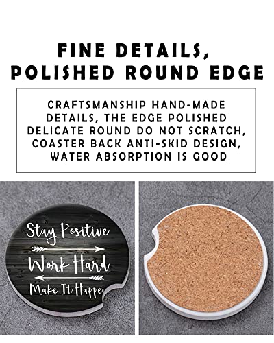 2 Pack Universal Ceramic Car Stay Positive Work Hard and Make It Happen Inspirational Quotes,Ceramic Stone with A Finger Notch for Easy Removal of Car Cup Holder Coaste - color: Stay Positive Work Hard and Make It Happen Inspirational Quotes