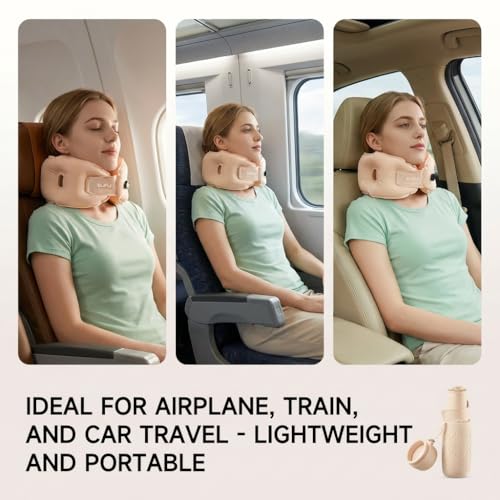 SUFU Ultra-Light Travel Neck Pillow - 68g Lighter Than Phone, 360° Neck Support, Adjustable Softness, 2-in-1 Inflation & Storage, Ideal for Airplane/Business Travel,Pink