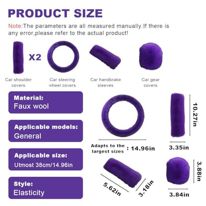 5PCS Fluffy Car Steering Wheel Cover Set, Includes Faux Fur Gear Shift Cover & Handbrake Cover & Steering Wheel Protector & 2 Seat Belt Shoulder Pads, Winter Fuzzy Warm Car Accessories (Violet) - color: Violet