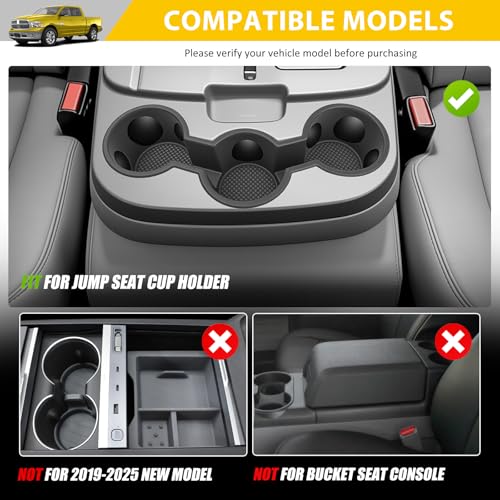 Jump Seat Cup Holder for 2013-2018 Dodge Ram 1500 2500-5500 & 2019-2025 Classic Models(NOT New Body) Center Console Cup Holder Insert Cupholder Coaster Liner Accessories(Jump Seat Only) - color: For 13-25 Ram Classic Body(Jump Seat)
