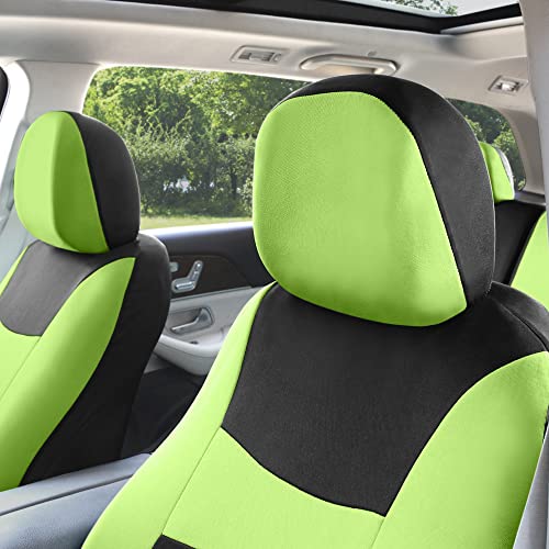 FH Group Stylish Full Set Car Set Covers Front Set and Rear Split Function, Airbag Compatible – Universal Fit for Cars Trucks & SUVs (Green/Black) - color: Green