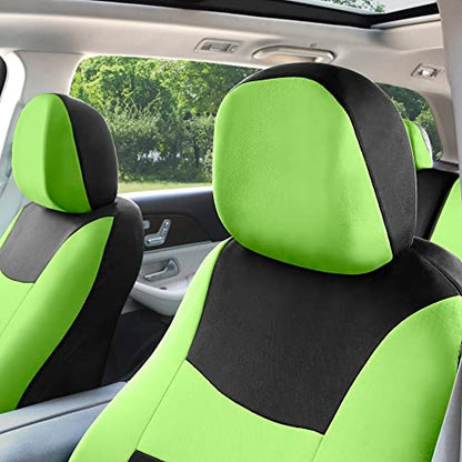 FH Group Stylish Full Set Car Set Covers Front Set and Rear Split Function, Airbag Compatible – Universal Fit for Cars Trucks & SUVs (Green/Black) - color: Green