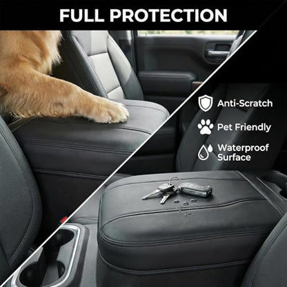 Center Console Cover Compatible with 2019-2026 Chevy Silverado & GMC Sierra Accessories, Only fit for 40/20/40 Jump Seat, Leather Middle Console Arm Rest Protective Cover, Anti-Scratch - size: For 2019-2026 jump seat cosnole