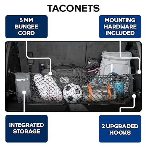 TacoNets Envelope Cargo Net for Suburban | Tahoe | Yukon/XL | Escalade/ESV - Fits 2015-Current - Upgraded 5mm Bungee - Integrated Storage Bag - Heavy Duty Hooks - Designed in USA - style: Chevy Tahoe / GMC Yukon / Cadillac Escalade 2015+
