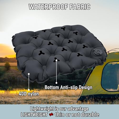 Inflatable Seat Cushion, Lightweight Stadium Seat Pad, Travel Air seat Cushion Anti-Slip for Airplane, Long Flights, Hiking, Climbing, Home and Camping, Home and Camping (Black) - color: Black
