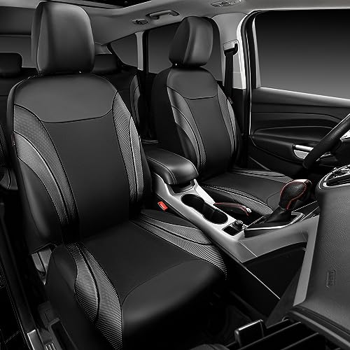 CAR PASS Premium Carbon Fiber Leather Car Seat Covers Full Set,Airbag Compatible,5mm Composite Sponge Inside,Sporty Universal Fit for SUV,Van,Sedan,Truck (Full Set,Black) - color: Black