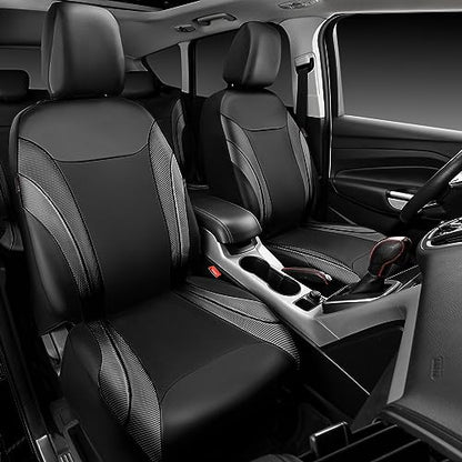 CAR PASS Premium Carbon Fiber Leather Car Seat Covers Full Set,Airbag Compatible,5mm Composite Sponge Inside,Sporty Universal Fit for SUV,Van,Sedan,Truck (Full Set,Black) - color: Black