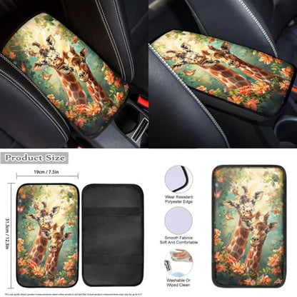 Animal Giraffe Car Rear Bench Protective Front Seat Car Accessories Full Set with Steering Wheel Cover Armrest Pad Headrest Covers Universal Fits for Cars SUV Truck - color: Animal Giraffe