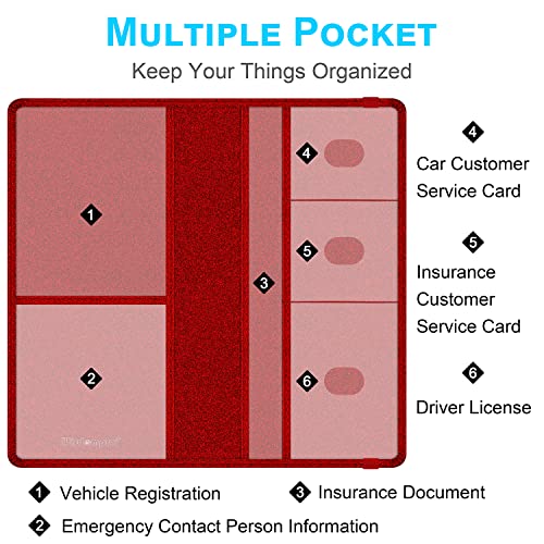 Wisdompro Car Document Holder Organiser, PU Leather Vehicle Insurance and Registration Holders Wallet Case for ID Card, Driving Licence, Key Contact Information Cards - color: Glitter Red