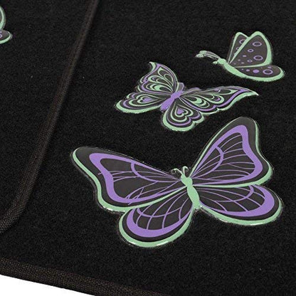 BDK Embossed Neon Purple & Green Butterflies Design Carpet Car Floor Mats for Auto Van Truck SUV-4 Pieces Front & Rear Full Set with Rubber Backing-Universal Fit - color: Neon Butterflies Mats