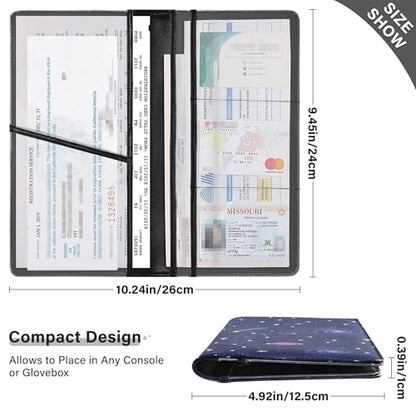 linqin Car Registration and Insurance Card Holder, Galaxy Space Glove Box Organizer Card Document Wallet - color: Galaxy Space