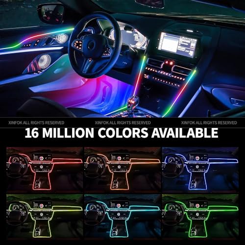 Ambient Lighting Car Led Lights Interior,43.3’’ USB Powered Acrylic Neon Flexible Strip Fiber Optic LED Ambient Lighting Kits with Remote APP, RGB Music Lights Sync for Inside car Dashboard - size: 1 in 1 (43.3inch*1)