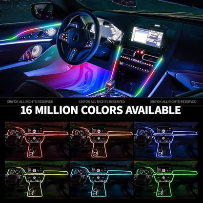 Ambient Lighting Car Led Lights Interior,43.3’’ USB Powered Acrylic Neon Flexible Strip Fiber Optic LED Ambient Lighting Kits with Remote APP, RGB Music Lights Sync for Inside car Dashboard - size: 1 in 1 (43.3inch*1)