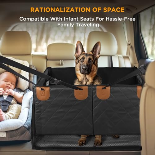 Back Seat Extender for Dogs,Hard Bottom Dog Car Seat Cover for Back Seat Holds 400lbs,Waterproof Anti-Scratch PU Leather Backseat Extender for Dogs,Dog Hammock for Car SUV Truck
