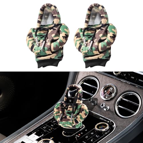 2PCS Universal Gear Shift Hoodie, 4.76Inch Funny Shifter Cover, Car Interior Accessories Stick Protector Decoration for Most Shift Levers - color: Camouflage hoodie, size: 2 Piece