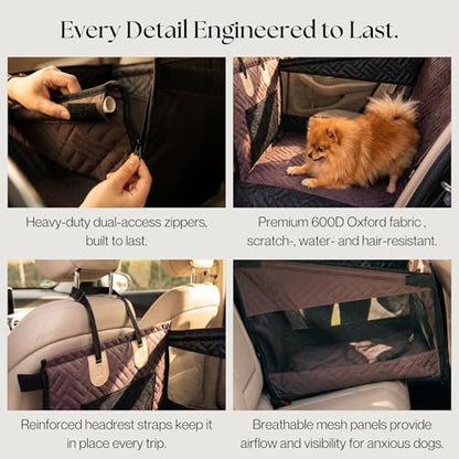 Dog Car Seat for Small & Medium Dogs up to 35 lbs, Hard Bottom Pet Travel Seat with Safety Tether, Waterproof Oxford Fabric, Fits Cars, SUVs & Trucks (Brown)