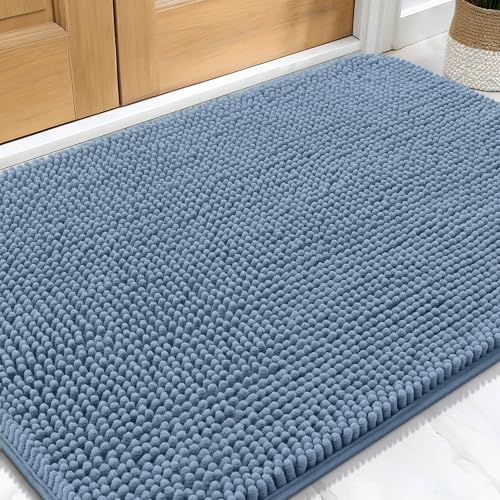 OLANLY Dog Door Mat for Muddy Paws 34x21, Absorbs Moisture and Dirt, Absorbent Non-Slip Washable Doormat, Quick Dry Chenille Mud Mat for Dogs, Entry Indoor Entryway Carpet for Inside Floor, Airy Blue - color: Airy Blue, size: 34" X 21"