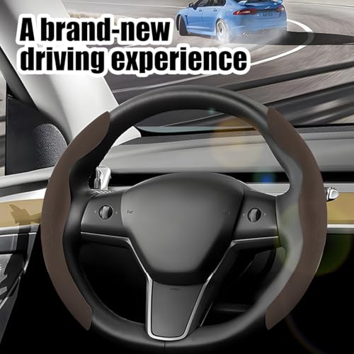 Car Steering Wheel Cover, Suede Leather Anti Slip Segmented Vehicle Steering Wheel Protector, Breathable Automotive Interior Protection Guard Accessories, Universal Fit (Coffee)
