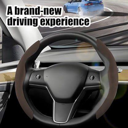 Car Steering Wheel Cover, Suede Leather Anti Slip Segmented Vehicle Steering Wheel Protector, Breathable Automotive Interior Protection Guard Accessories, Universal Fit (Coffee)