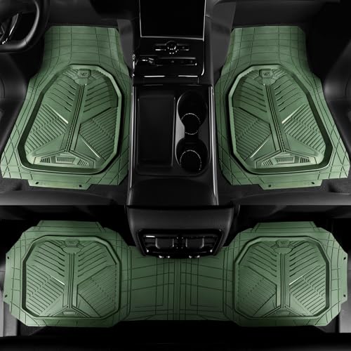 CAR PASS Heavy Duty Rubber Car Mats, Deepdish All Weather Floor Mats for Car Full Set, Universal Automotive Mats Trim to Fit for Sedans SUVs Trucks, Waterproof Anti-Slip Deep Tray 3 Pieces Olive Green - color: Olive Green