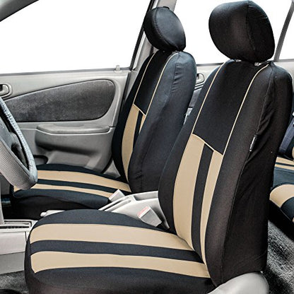 FH Group Striking Striped Car Seat Covers - Universal Fit, Washable Seat Covers for Cars, SUVs, Vans, Sedans, Beige, Front Set - color: Beige, size: Front Set