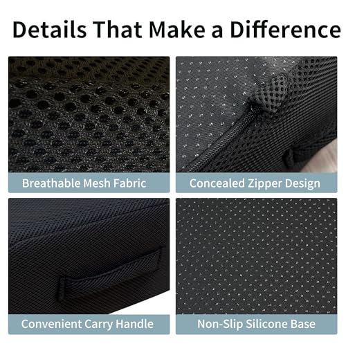 6" Extra Thick Memory Foam Office Chair Cushion – 2-Layer Booster Seat for Back & Tailbone Pain Relief, 18 x 16 x 6in Non-Slip Cushion with Carry Handle for Wheelchair, Car, and Airplane