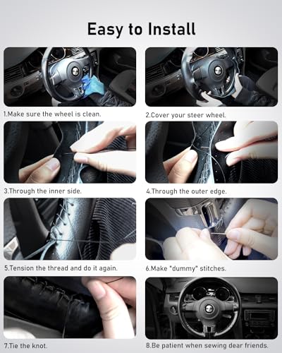 Belinous Leather Steering Wheel Cover Lace Up, Stitch on Steering Wheel Wrap, Universal Fit 13-20 Inch Car Truck Pickup Boat, A Whole Piece of Cowhide, DIY w/Needle Thread (Size L0, Beige) - color: Beige, size: L0