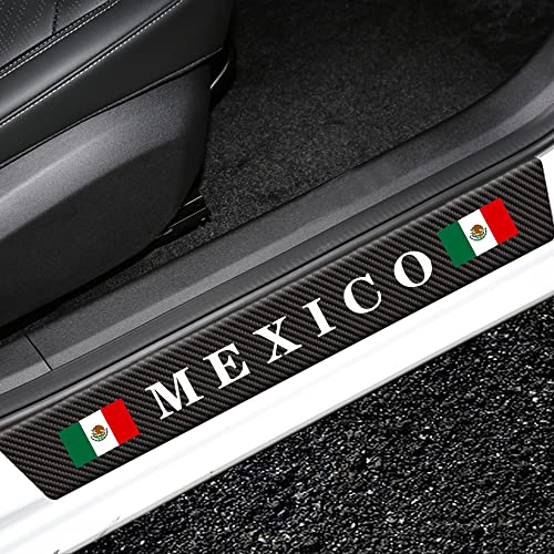 4 Pcs Mexico Flag Door Sill Protector Stickers, Universal Size Door Entry Guard Scuff Plate Stickers for Vehicle Truck SUV. (Mexico Flag) - color: Black-Mexico Flag
