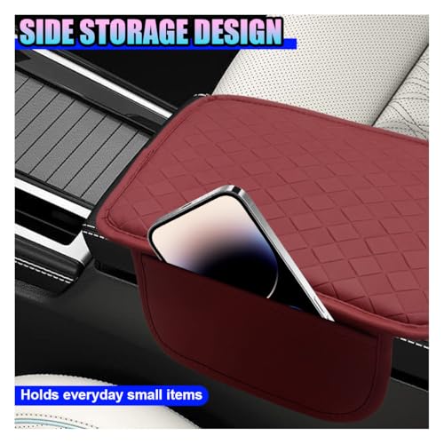 Leather Car Center Console Cover, Anti-Scratch Auto Middle Console Protective Cushion with 2 Storage Bags, Universal Waterproof Vehicle Armrest Pad Accessory for Sedan, SUV, Truck (Burgundy) - color: Burgundy