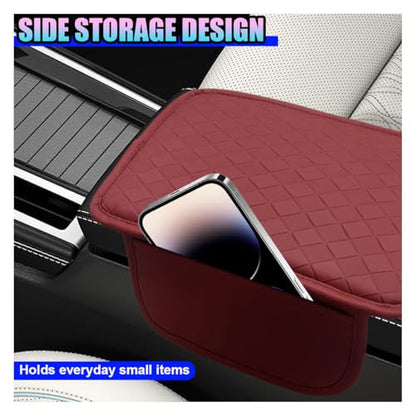 Leather Car Center Console Cover, Anti-Scratch Auto Middle Console Protective Cushion with 2 Storage Bags, Universal Waterproof Vehicle Armrest Pad Accessory for Sedan, SUV, Truck (Burgundy) - color: Burgundy