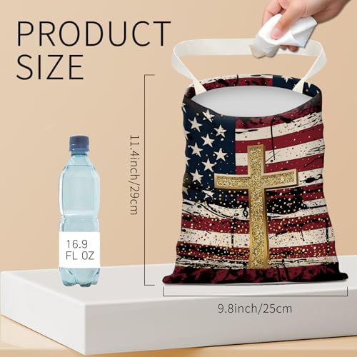 Hanging Car Garbage Bag, Cute Car Trash Can Bag, Automotive Accessories for Women Men American Flag Cross Print - color: American Flag Cross Print