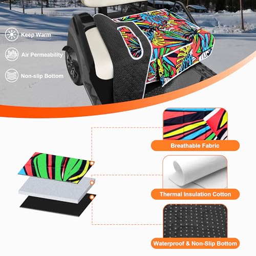 Golf Cart Seat Covers, Universal Golf Cart Seat Towel Blanket with 4 Front Pockets & Nonskid Bottom Fits for EZGO, Yamaha, Club Car and More 2 Person Seats Golf Carts - color: ‎Red banana leaf