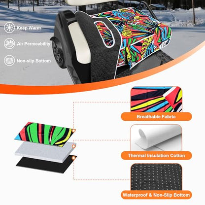 Golf Cart Seat Covers, Universal Golf Cart Seat Towel Blanket with 4 Front Pockets & Nonskid Bottom Fits for EZGO, Yamaha, Club Car and More 2 Person Seats Golf Carts - color: ‎Red banana leaf