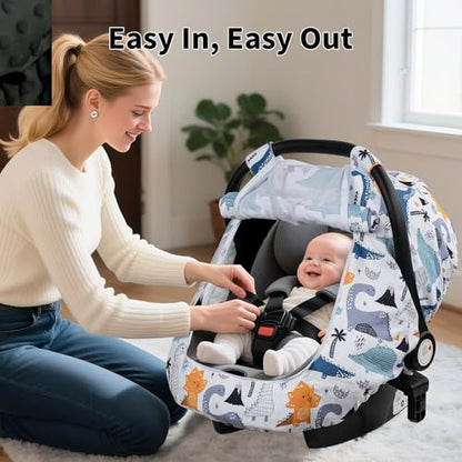 Elstey Car Seat Cover Baby, Minky Dot Carseat Covers Baby Boys Girls, Lightweight Infant Car Seat Cover Canopy with 2 Layers Breathable Mesh Windows, Stroller Carrier for Babies Newborn Essentials - color: Blue Dinosaur