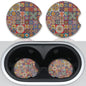 Boho Absorbent Neoprene Car Coasters, 2.75inch Mandala Style, 2 Pack Universal with Finger Slot